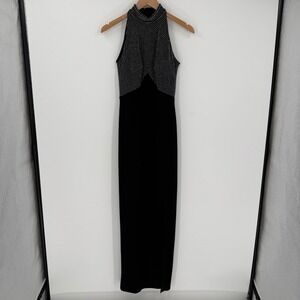 Vintage Lillie Rubin by‎ Tadashi Black Metallic Halter Maxi Gown Dress Medium